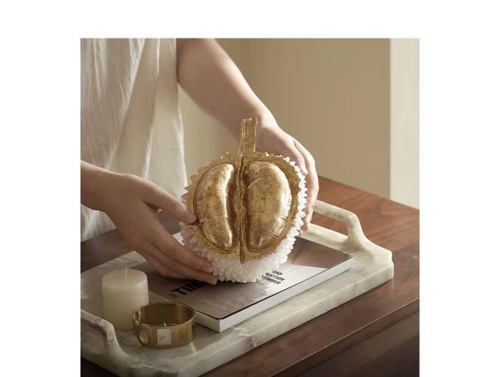 Pièce décorative d'art rétro : artisanat de bureau de luxe plaqué or Durian richesse et paix pour la prospérité