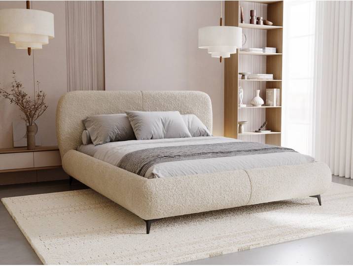 Compleo Polsterbett mit gepolstertem Kopf- & Fußteil, Bett mit Bettkasten Japandi-Stil