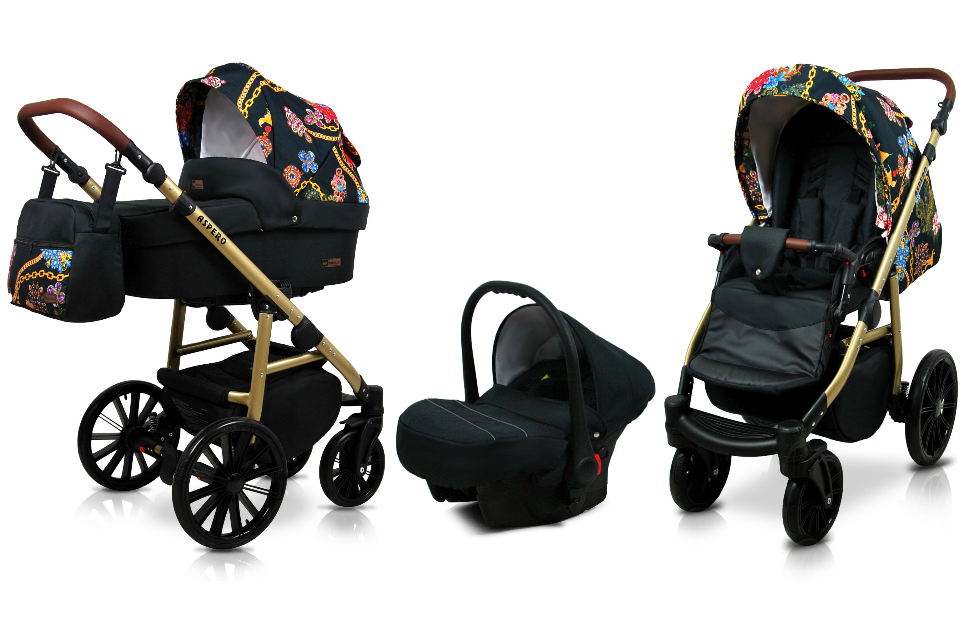 BabyLux Aspero | 3in1 Kinderwagen Set | Gold Chine | Kombikinderwagen | Kinderwagenset | Buggy