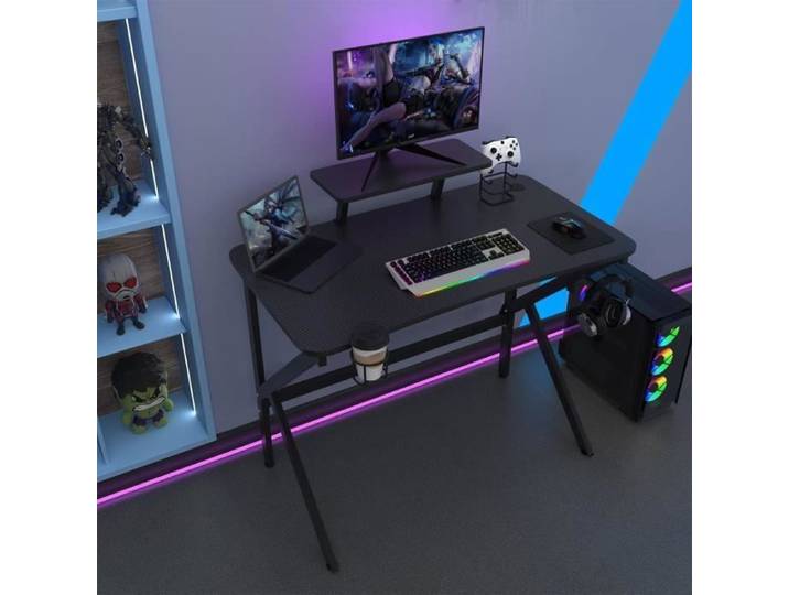 Bureau Gaming PIPIPOXER Bureau Gamer avec Support d'Écran 100x55x75-91cm Bureau en Forme K