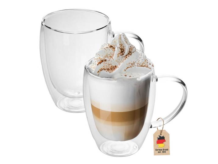 Intirilife Kaffeeglas 250 ml (2er-Set), Transparent, Glas, 0.25 L, doppelwandig, Glas, Gläser-Sets