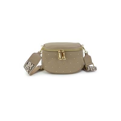 Schultertasche HARPA "LUCY", Damen, Gr. B/H/T: 22cm x 13cm x 22cm, beige (braun), Leder, unifarben, Taschen Schultertasche, mit goldfarbenen Nieten