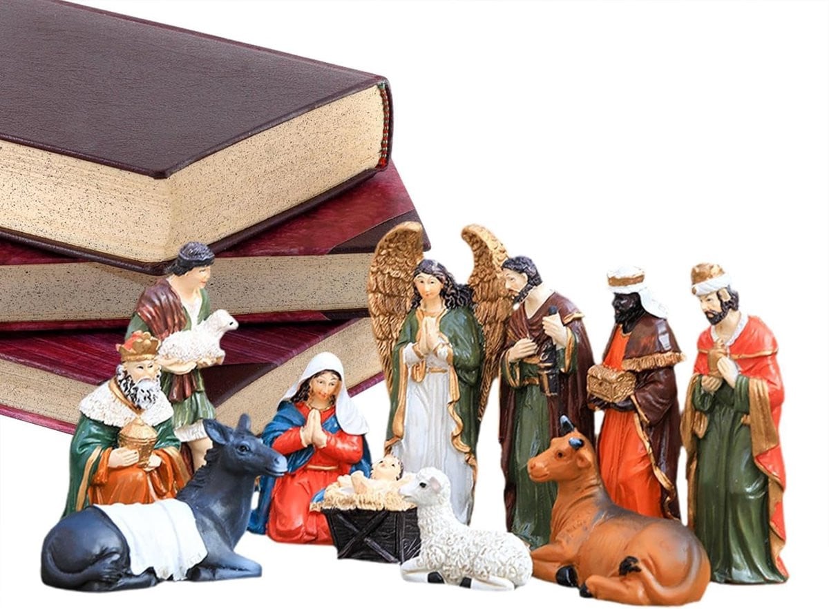 Handgemaakte 11-delige kerststal set met figuren voor een sfeervolle kerstdecoratie