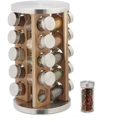 Relaxdays Gewürzkarussell mit 20 Gläsern Hellbraun,Silber,Transparent