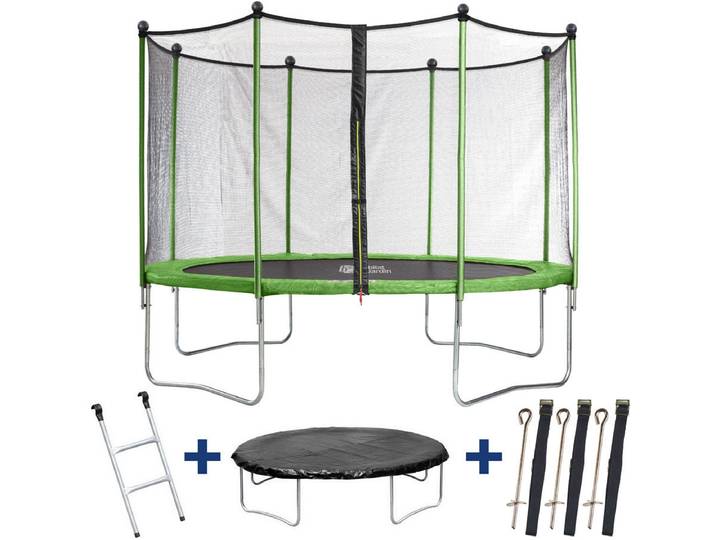 Trampoline Yoopi - Ø 4.25 m - Avec Filet + Echelle + Couverture + Kit d'ancrage