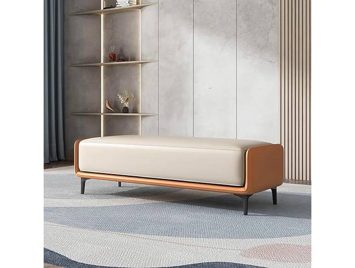 Sitzbank mit Stauraum am Bettende, Sitzbank für den Eingangsbereich für das Schlafzimmer, Schuhregalbank im Industriedesign mit Kissen, Bänke für den Eingangsbereich am Fußende des Bettes – für Flur(B