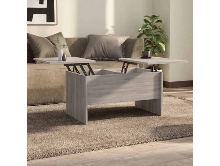 HEFZGDB Couchtisch Grau Sonoma 80x50x42,5 cm Holzwerkstoff mit 2 versteckten Ablagefächern und Verstellbarer Tischplatte für Wohnzimmer