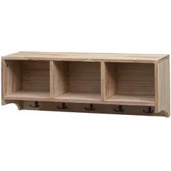 Mendler Wandregal HWC-K49, Garderobe Wandgarderobe Regal, 3 Staufächer 5 Haken 30x80x20cm Holz ~ naturbraun