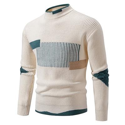 Herren Pullover Strickpullover Gerippt Stricken Normale Oberteile Gestrickt Farbblock Rundhalsausschnitt Mode Basic Urlaub Alltagskleidung Bekleidung Herbst Winter Schwarz Weiß S M L