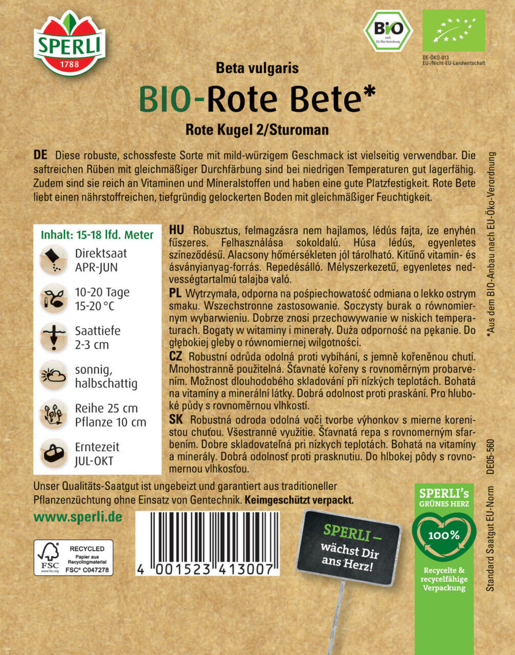 Sperli BIO Rote Bete