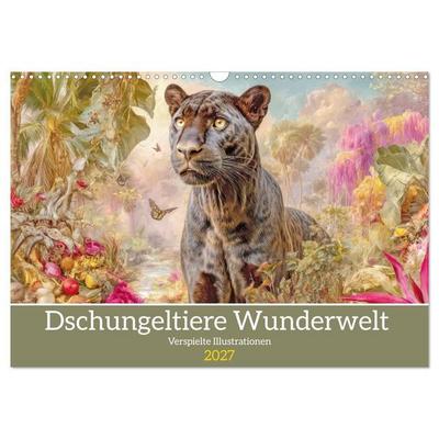 Dschungeltiere Wunderwelt - Verspielte Illustrationen (Wandkalender 2027 DIN A3 quer), CALVENDO Monatskalender