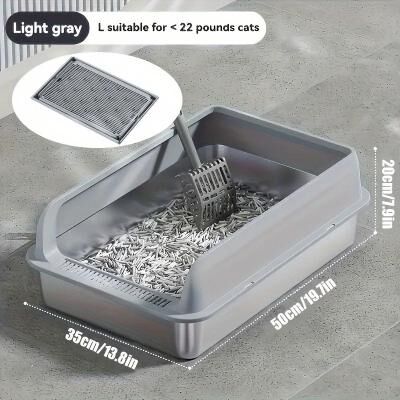 Uplift Picks Extra Large Stainless Steel Cat Litter Box With Lid light Gray (l)