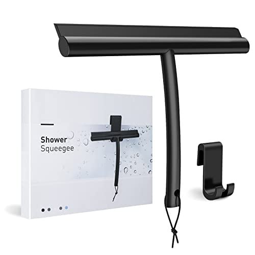 Zwarte siliconen douchewisser met houder zonder boren, 23,5 cm wisser voor douches, ramen, glas en spiegels