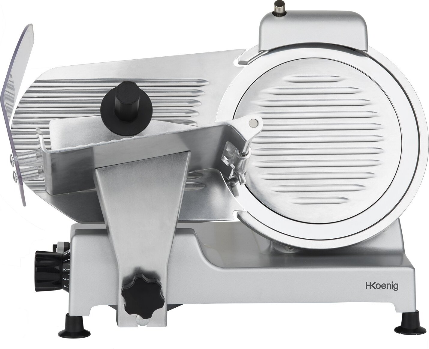 H.Koenig Elektrischer Alleschneider MSX250, professionell, präzise, Schnitt 0-12 mm, Klinge 25cm, eingebauter Schärfer, 282 rpm, Silber