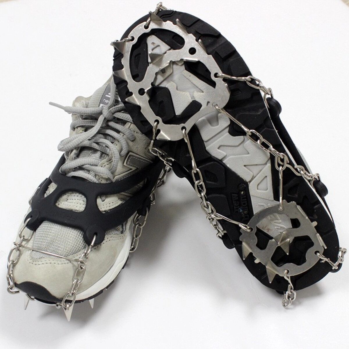 INF Crampons à glace 18 dents en acier au manganèse et silicone antidérapant, tailles L et XL L