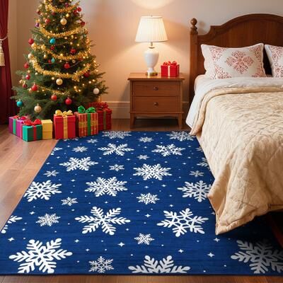 Garvee Snowflake Machine Washable Indoor Christmas Area Rug