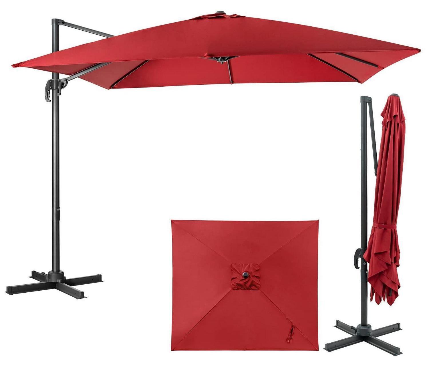Ampelschirm 300x300 cm rechteckig, 360° drehbar, 3 stufig kippbar, mit Kurbel, UPF 30+, Weinrot