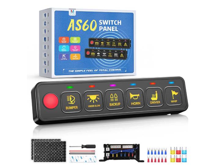 Panneau de commutation MICTUNING 4/6 gang, système de relais de commande de circuit multifonction à haute puissance, interrupteur à bascule momentané, stroboscopique, pour camion, voiture