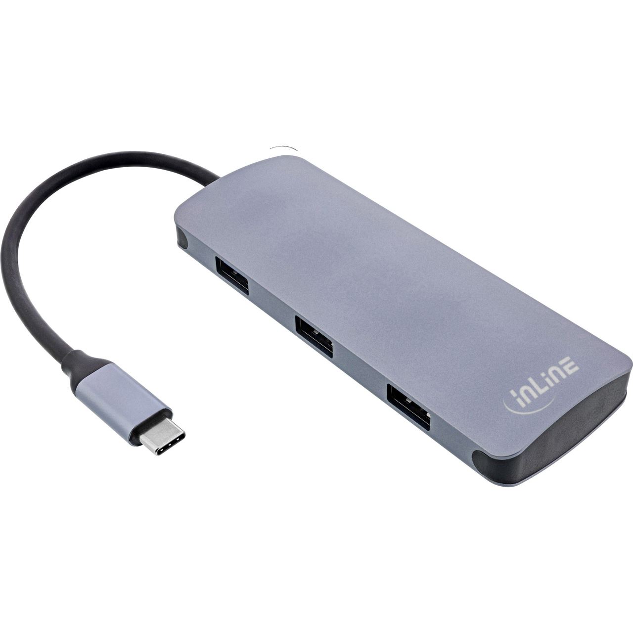 InLine USB 3.2 Gen.2 Hub, 4x USB-C + 3x USB-A, PD 100W, Aluminium, grau