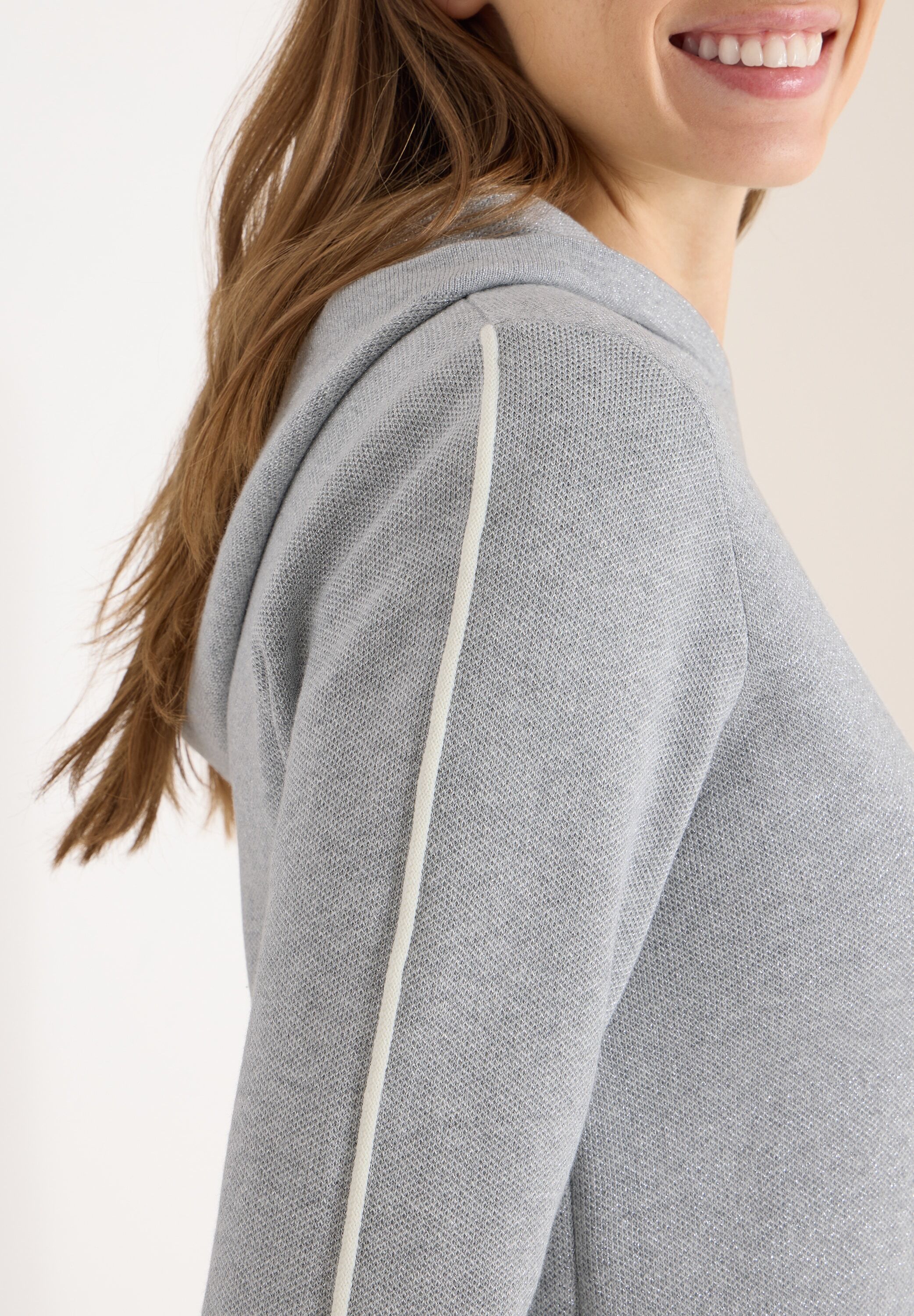 Strickkleid CECIL, Damen, Gr. L (42), N-Gr, Langarm, Strick, grau (luna grau melange), Strick, Obermaterial: 42% Baumwolle, 42% Polyacryl, 16% metallisierte Fasern, unifarben, bequem kniefrei, Rundhals, Bündchen, Kleider Strickkleid, Glitzerkleid - Langar