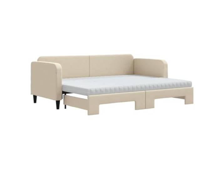 PUGYNBK Schlafsofa mit Matratze aus cremefarbenem Stoff, 80 x 200 cm 2-in-1, doppelt abnehmbar, Struktur aus Holz und Metall, Lattenrost