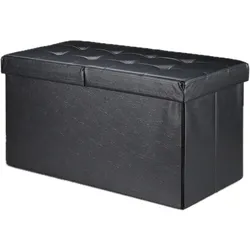Relaxdays Sitzbank, Stauraum, faltbar, Leder-Optik, klappbarer Deckel, Flur, Schlafzimmer, Polster Truhenbank, schwarz