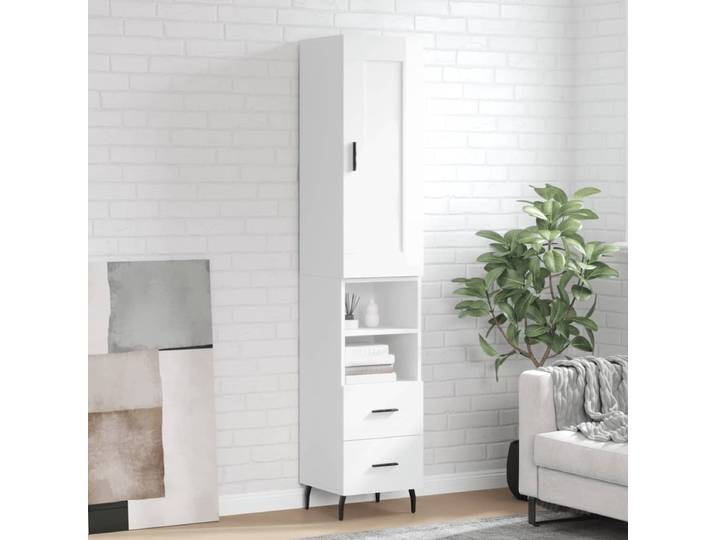 vidaXL - Hoge - kast - 34\,5x34x180 - cm - bewerkt - hout - wit