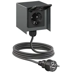 ledscom.de Außensteckdose 1-fach STEDDA und 5m Kabel, IP44, Edelstahl anthrazit, Steckdosen für Garten, Terrasse und Außenbereich