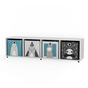 Vicco Bücherregal Ludus, weiß, mit 4 Faltboxen, Kinderregal aus Holz, 4 Fächer, 37 x 145 x 34cm