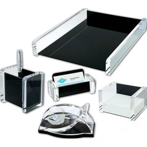 Wedo Schreibtischset Exklusiv, Acryl, glasklar / schwarz, 5-teilig