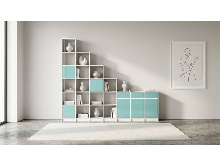 Stufenregal mit Ablage MDF Beschichtet MDF Weiß matt