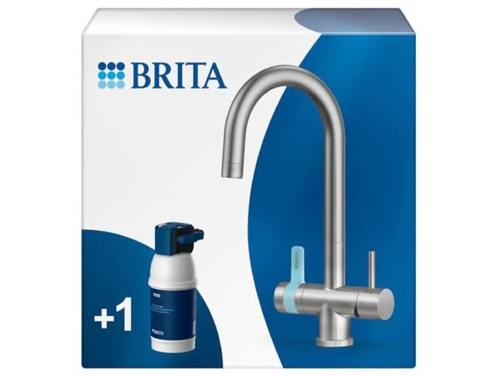 BRITA 3-Wege-Küchenarmatur (Edelstahl, rund) inkl. 1 x BRITA P 1000 Wasserfilter – Küchenarmatur für gefiltertes und ungefiltertes Wasser direkt aus der Leitung