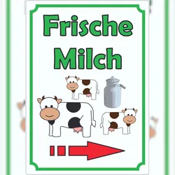 HB-Druck Frische Milch Aufkleber Hochkant mit Pfeil rechts A3 (297x420mm)