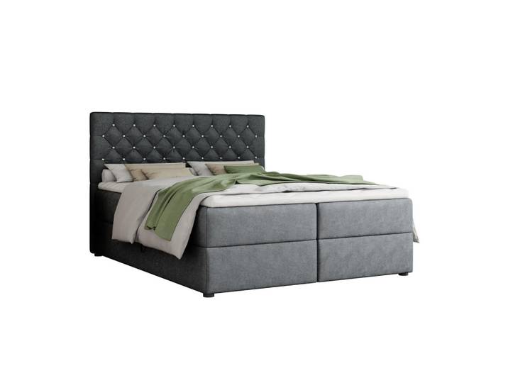 Deine Möbel 24 Boxbett Best 160/200 Velours Dunkelgrau mit Bonell-Federkernmatratzen H3, Holz, H3, 160x200 cm, Schlafzimmer, Betten, Boxspringbetten