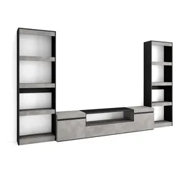 SKRAUT HOME Wohnzimmer-TV-Schrank, Wohnzimmer-Wandsystem, 320x35x186cm, Für TVs bis 80“, Möbelset, Moderner Stil, Zementgrau _ 96_27