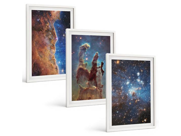 Tulup Bilder SET 3er Set - 40x60 cm Weißer Rahmen - Weltraumlandschaften von Galaxien, Kunststoff, Rechteckig, 40x60 cm, Fotografie, Bilder & Rahmen, Bilder