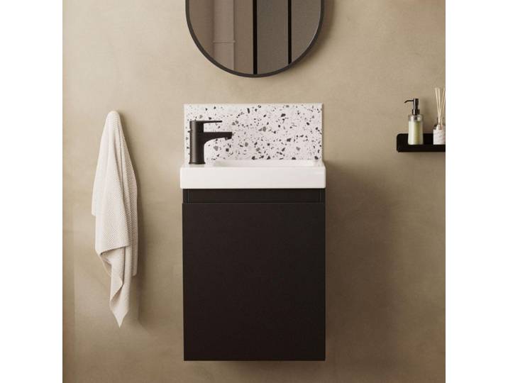 Mob In Meuble lave-mains + robinet noir LISA Noir Carbone