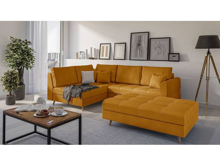 S-Style Möbel Ecksofa Cuba mit Fußhocker im skandinavischen Stil, Holzfüßen, Ottomane links oder rechts bestellbar, mit Wellenfederung