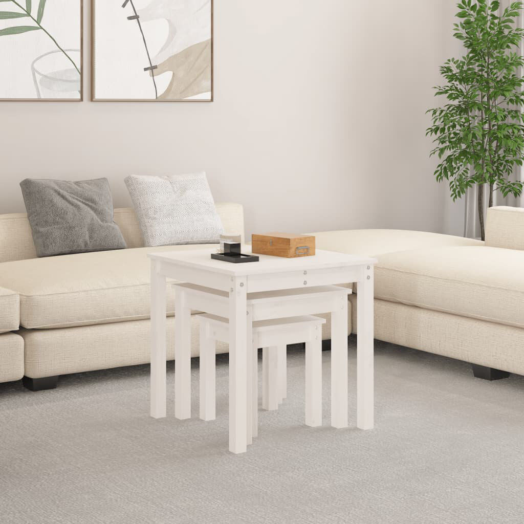 ClassicLiving Bernards Solid Wood Top Four Leg Square Nesting Side Tables White 55cm W