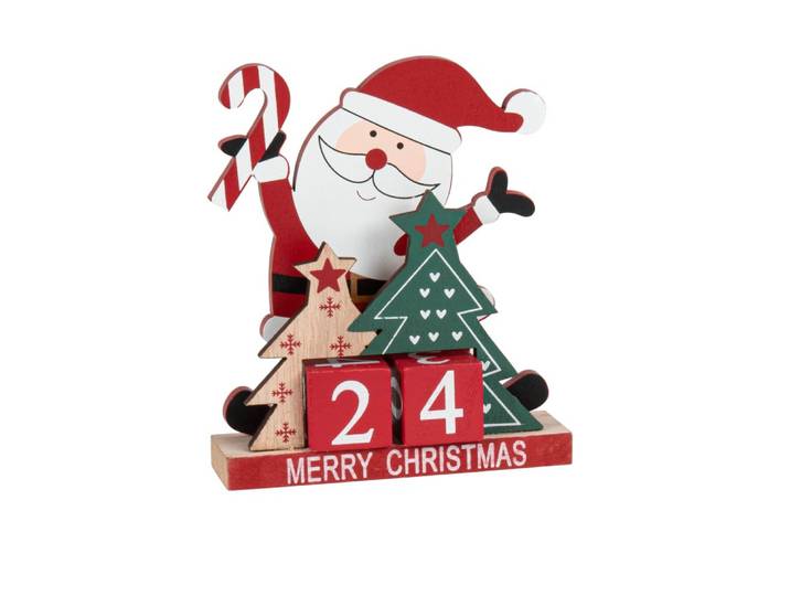 Weihnachtsdeko Kalender aus Pappelholz, rot, grün, schwarz und weiß