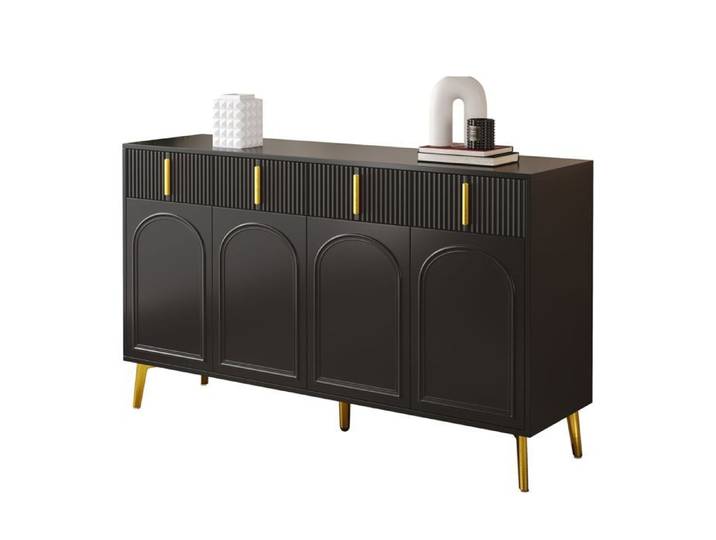 Buffet 140 cm noir avec poignées dorées 4 portes et 4 tiroirs
