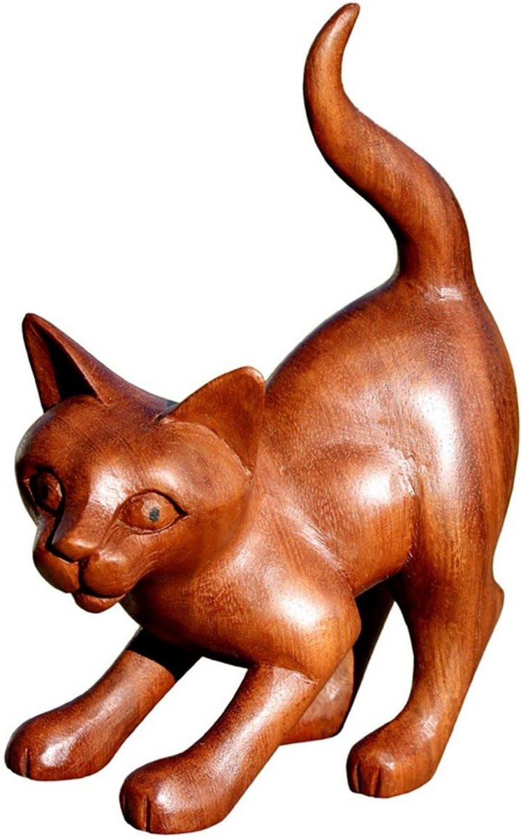 Handgemaakt houten kattenfiguur voor woondecoratie, 16 cm lang