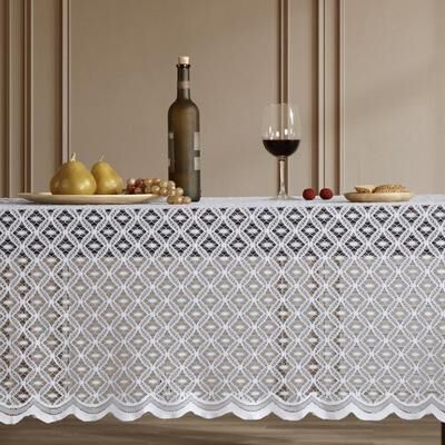 HLC.me Alona Lace Fabric Tablecloth for Rectangle & Round Tables, Wrinkle Resistant, Patterned Scalloped