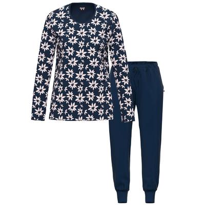 Schlafanzug AMMANN "Damen langarm Shirt, lange Hose Night & Relax", Damen, Gr. 42, blau (night sky), Homewear-Sets Schlafanzug