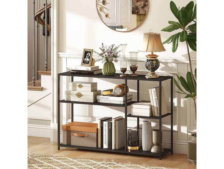 HOMCOM Console 4 Niveaux Style Industriel Acier Noir 110x30x75cm