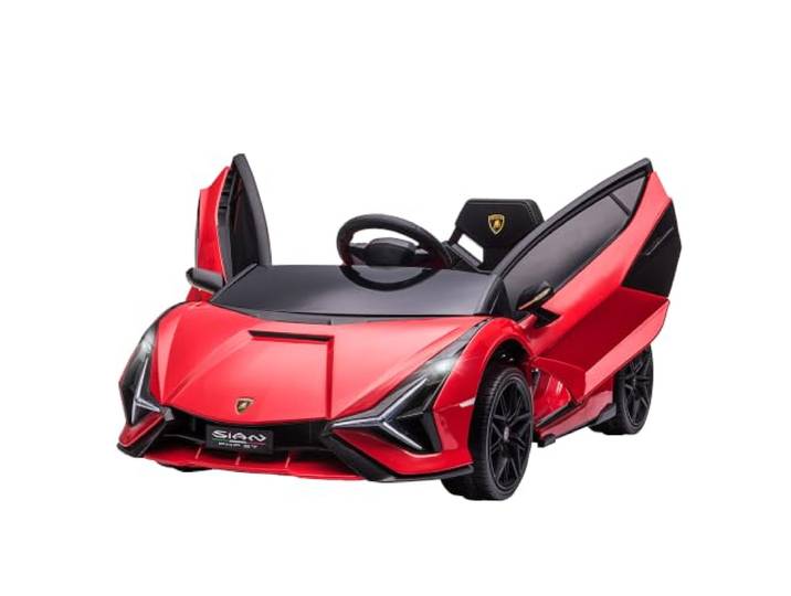 HOMCOM Voiture Électrique Enfants de Sport Lamborghini Sian 12 V Rouge Véhicule Électrique Lamborghini Sian\, V. Max. 5 Km/h\, avec Télécommande 2\,4G\, Effets Sonores + Lumineux