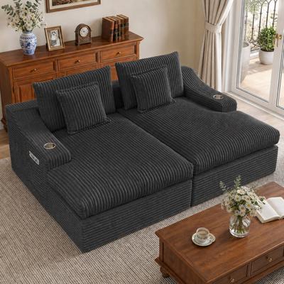Abrihome "94.4"" Modular Boneless Sectional Sofa with Chaises and Pillows"