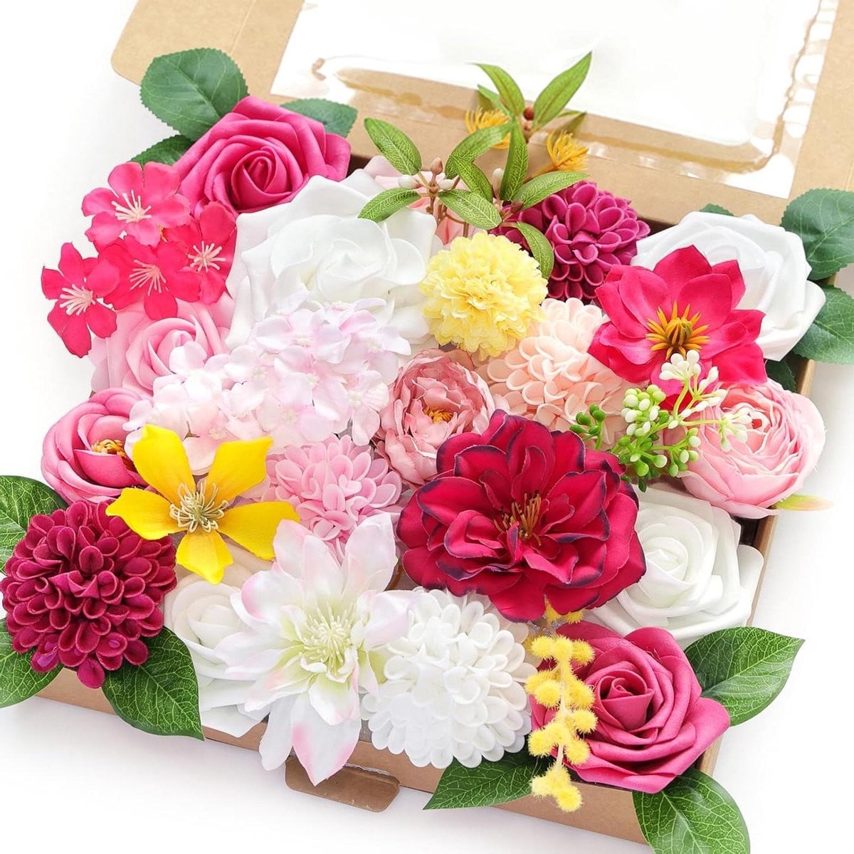 Handgemaakte kunstbloemen set van zijde in helder roze voor decoratie