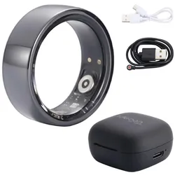 Ideoon Smart Ring, schwarz, Keramik, inkl. Ladebox, Grösse 60 (60, Schwarz), Smart Ring, Schwarz