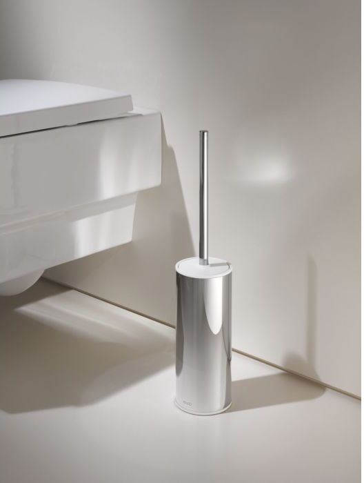 KEUCO Moll Toilettenbürstengarnitur 04969010100 mit Metallgehäuse, Bürste mit Deckel, Standmodell, verchromt/weiß